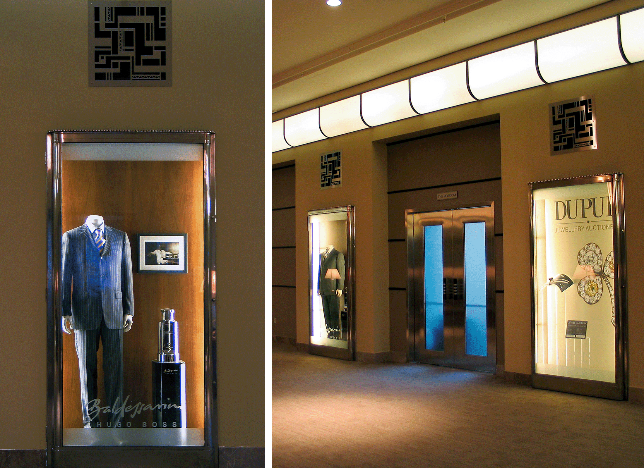 Interior of The Carlu on Yonge and College, highlighting the glass dosplays throughout the hallways.
