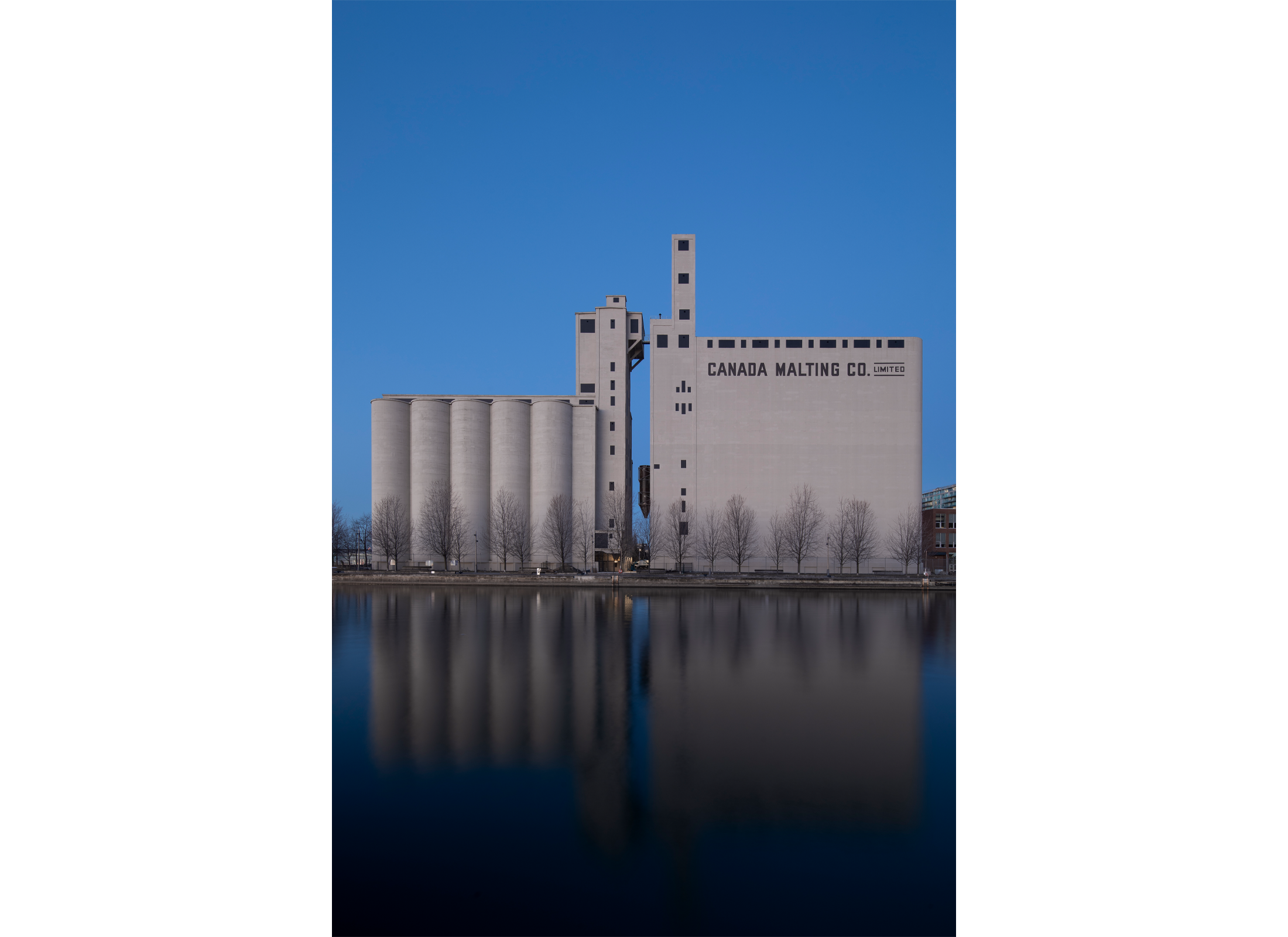 Exterior elevation of the Canada Malting Silo, a concrete industrial building along Toronto's Waterfront.