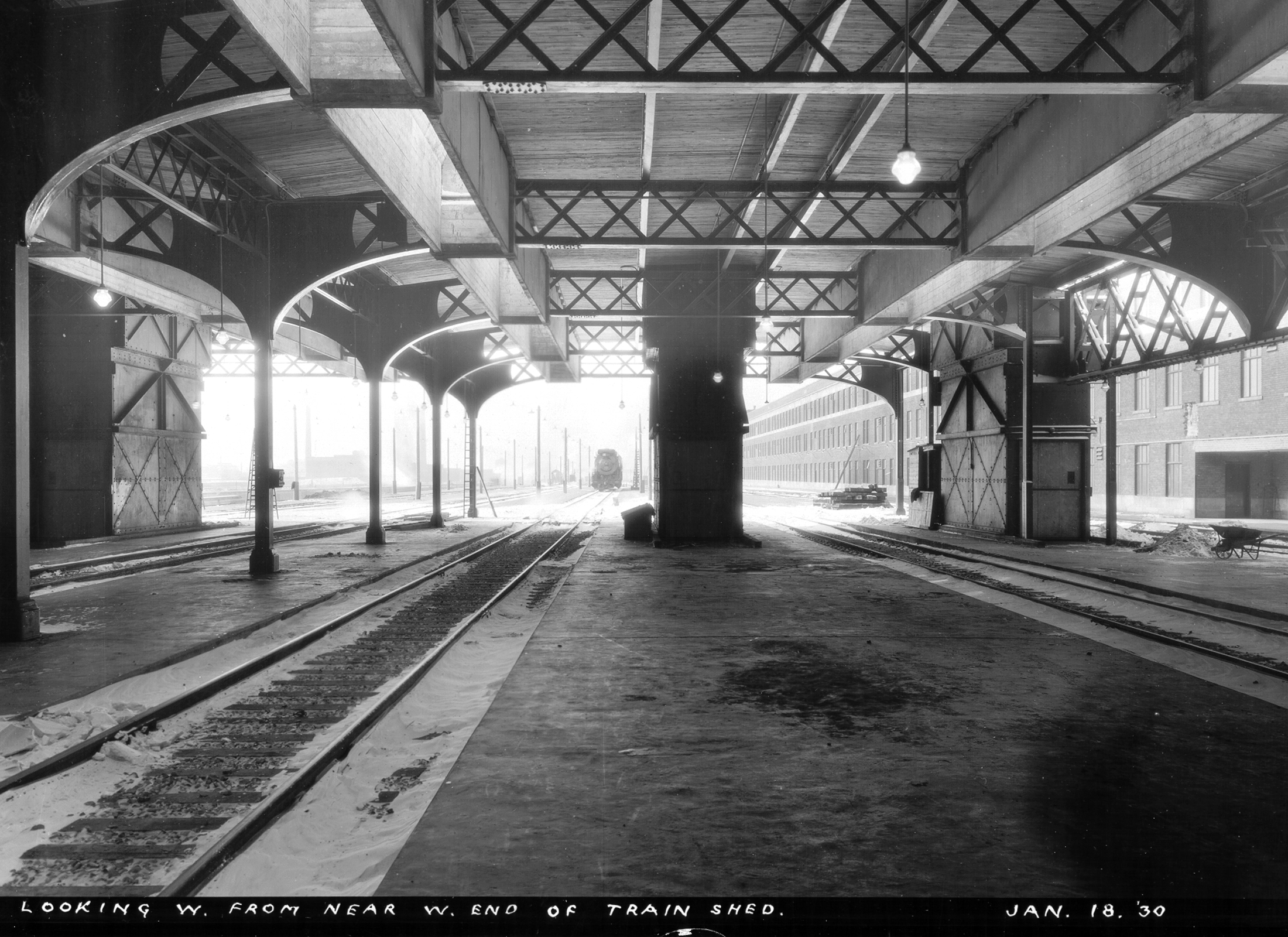 Inside the Union station train shed, a historical image from 1930.