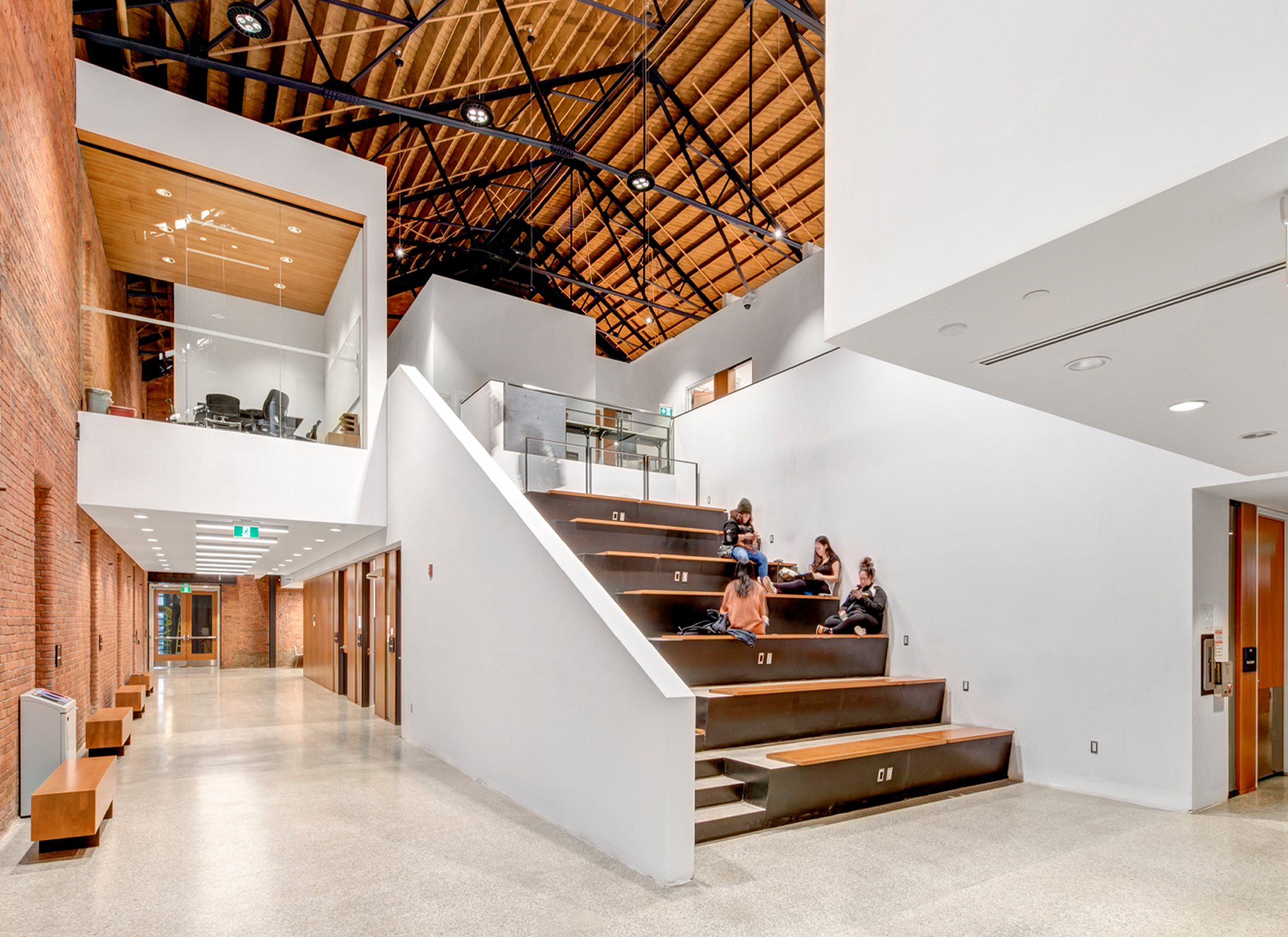 Stairwell inside vaulted ceiling room