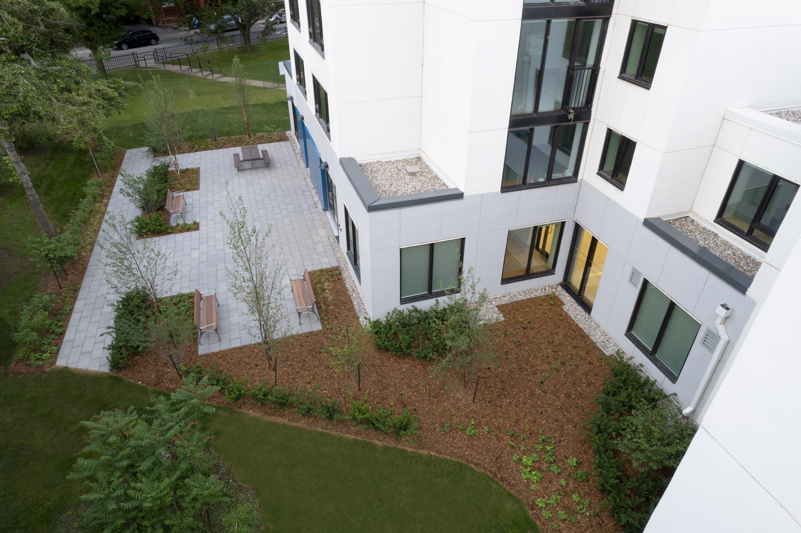 Ken Soble Tower courtyard