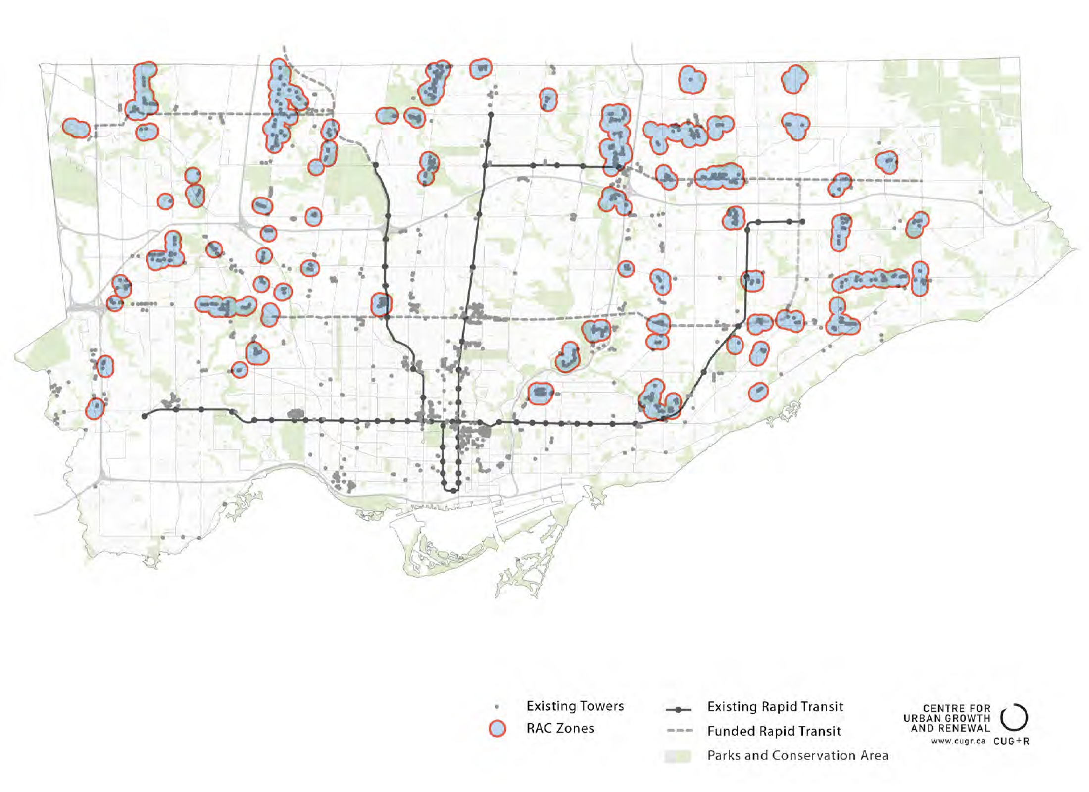 Map of toronto with different housing zones highlighted in blue/red.