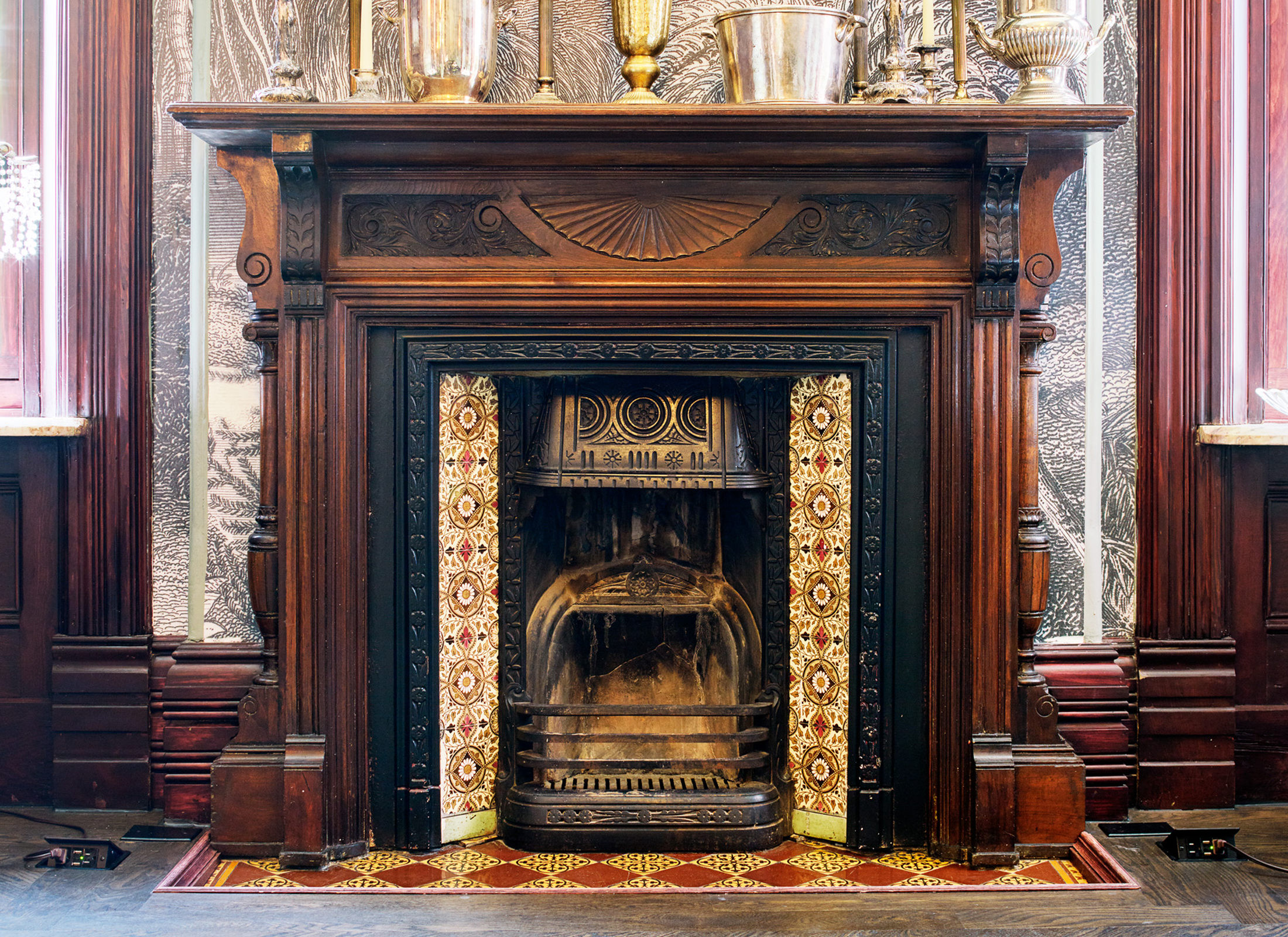 Interior view of the fireplace at Maison Selby.