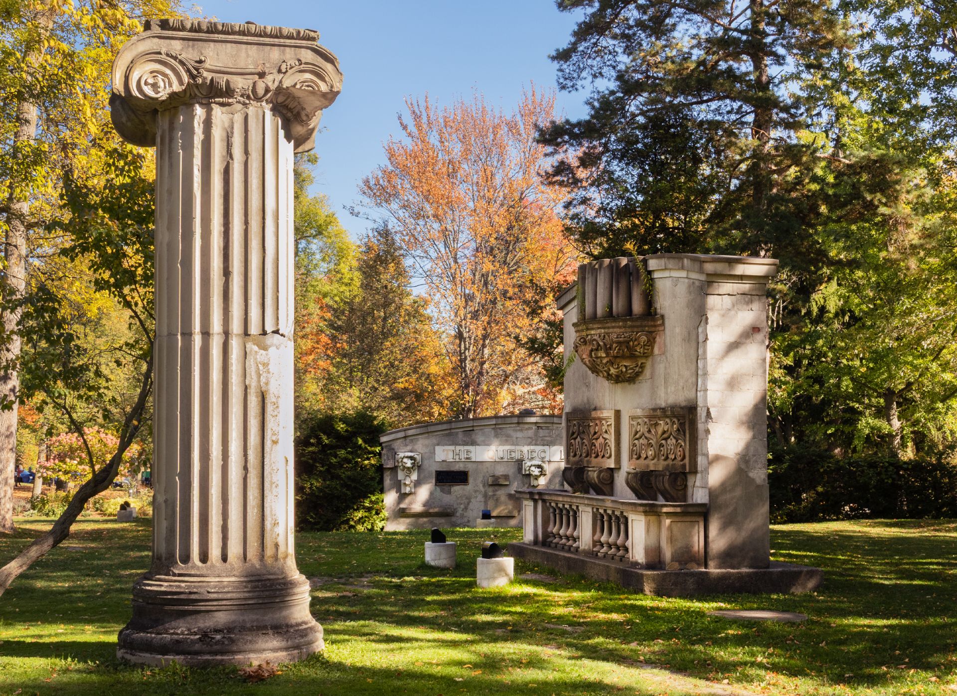Stone monuments outside at Guild Park and Gardens.