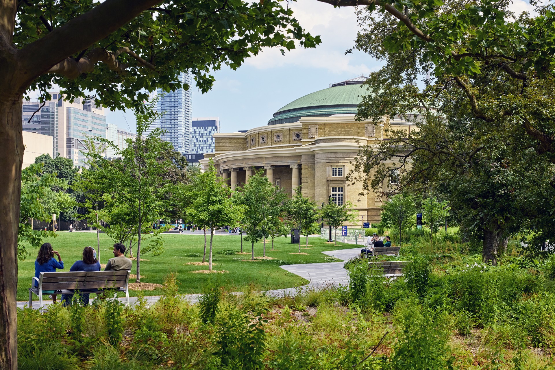 View of the landscape surrounding King's College Circle, facing the Convocation Hall building.
