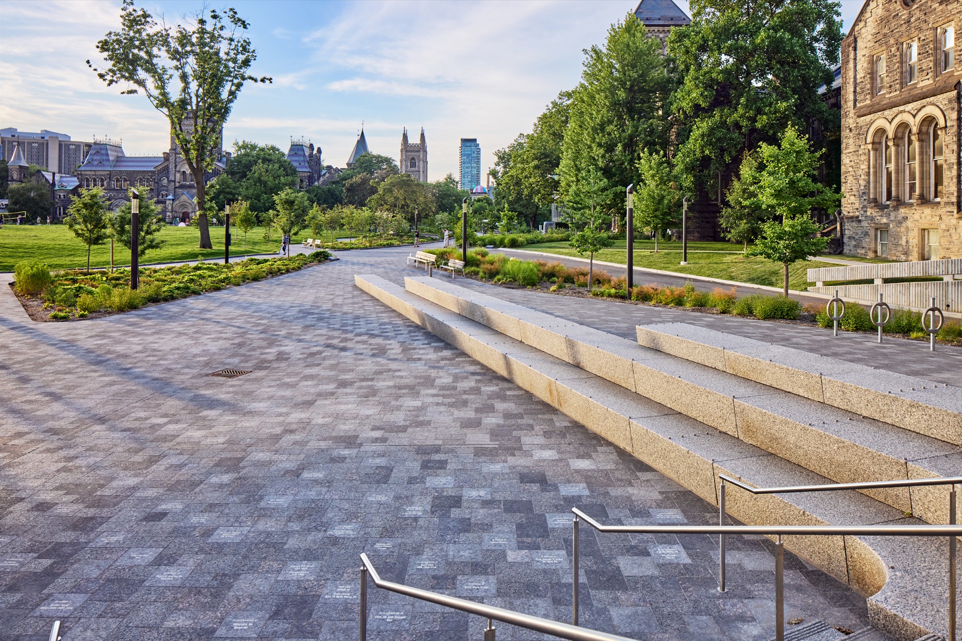 Exterior stair steps at the periphery of the King's College Circle landscape.