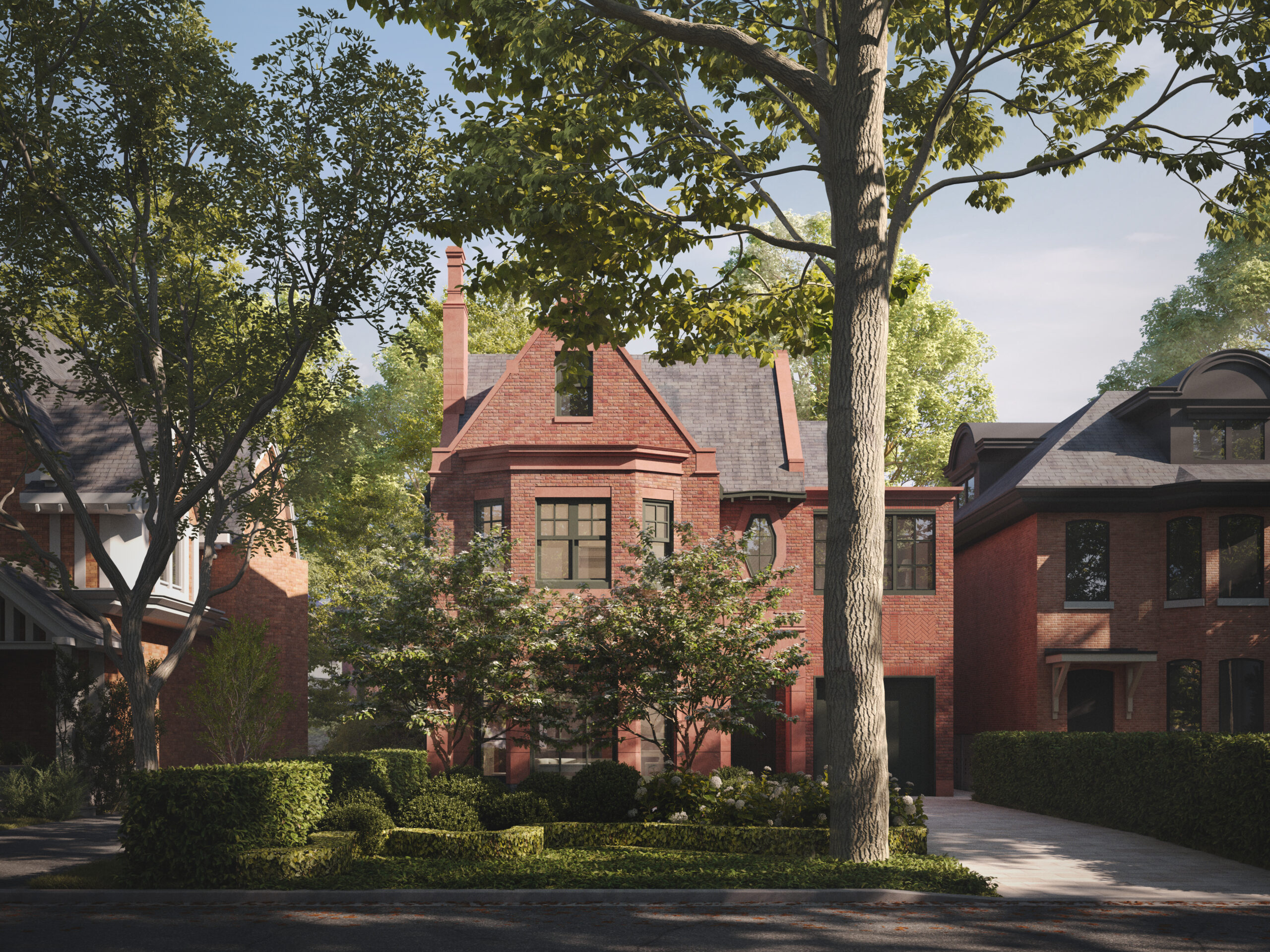 render of a brick single family house from the street