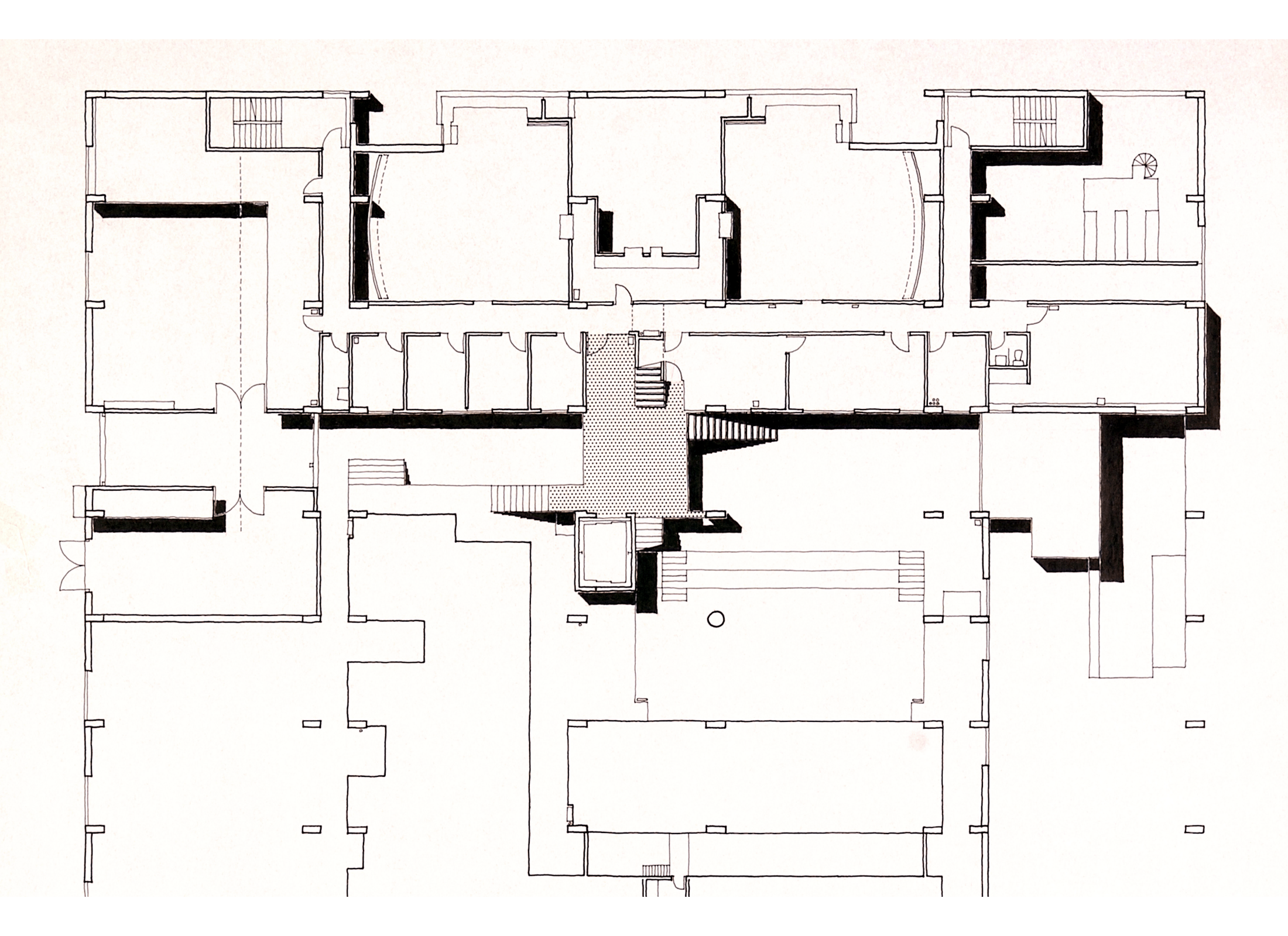 Floorplan drawing in black & white of Carleton Architecture School.
