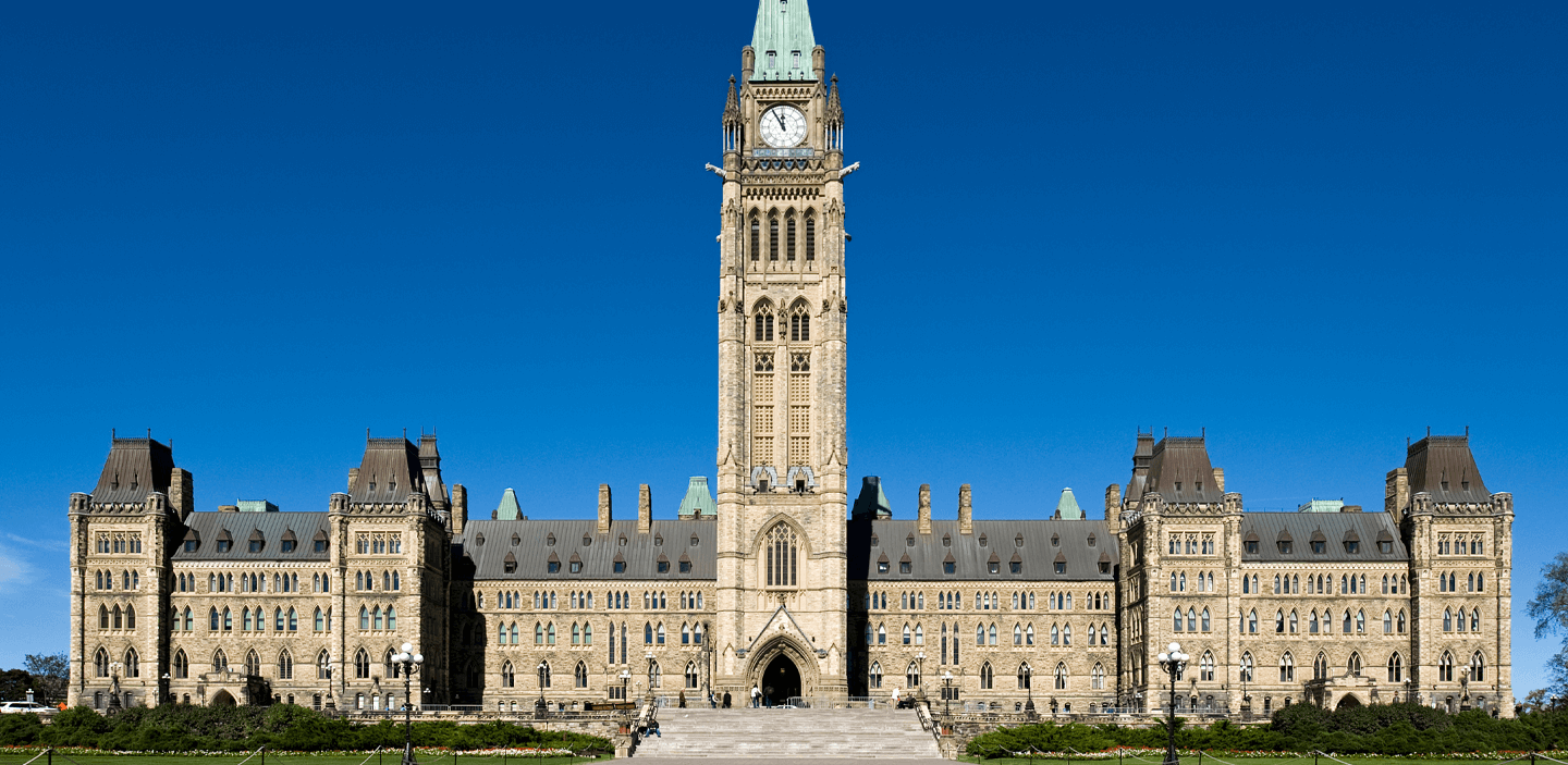 Elevation view of Parliament Hill in Ottawa.