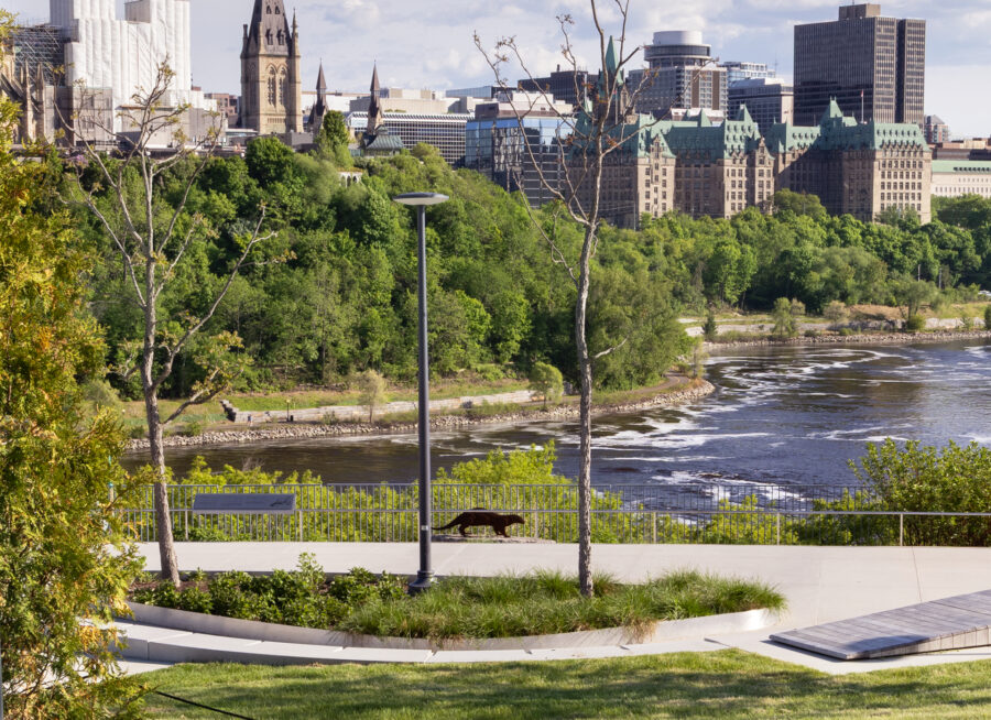 Pedestrian pathway at Kìwekì Point overlooking the Ottawa River.