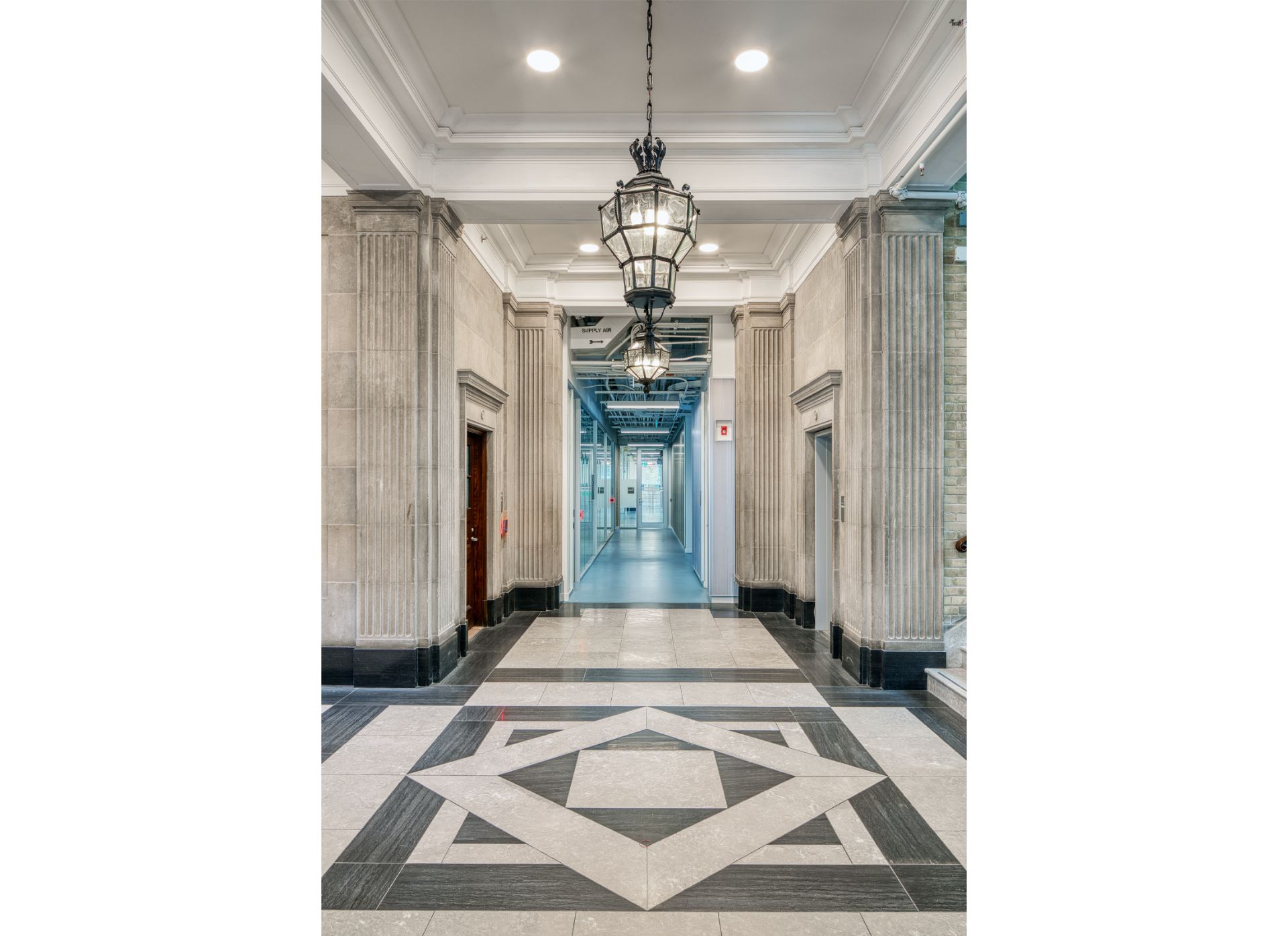 Interior hallway view of the Fitzgerald building, with original Georgian interiors leading into modern extension.